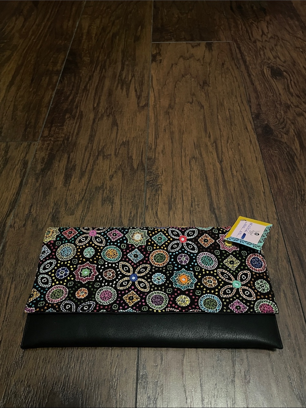 Beaded Multicolor Foldover Clutch - Black